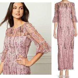 NWT ADRIANNA PAPELL DRESS GOWN FLORAL 3D FORMAL SEQUIN LONG MAXI EVENING FAIRY
